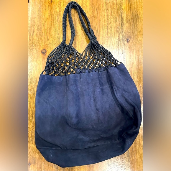 Anthropologie Handbags - Anthropologie Navy Blue Suede Hobo Bag ~